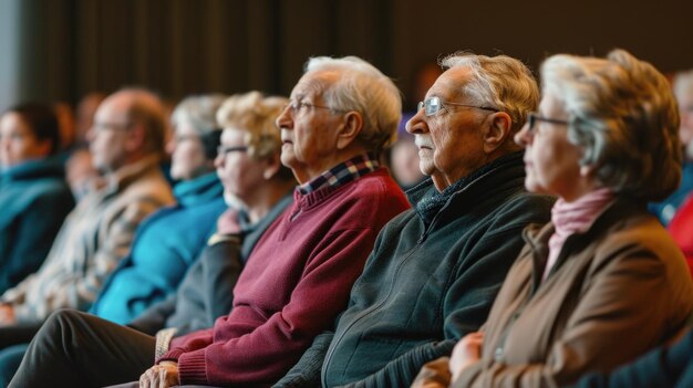 Publiczność osób starszych uważnie obserwuje prezentację
