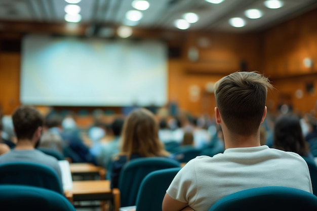 Publiczność słuchająca wykładu biznesowego w miękkim ujęciu koncentracji Koncepcja znaczenia samodzielnego kształcenia