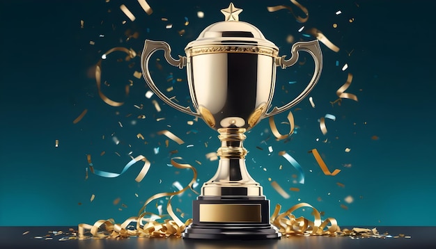 Puchar mistrzowski lub trofeum zwycięzcy w uroczystości konfetti 10