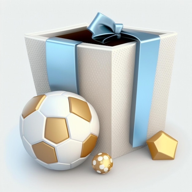 Puchar trofeum 3D z piłką nożną i pudełkiem prezentowym Mecz piłki nożnej i złota nagroda Ai generująca