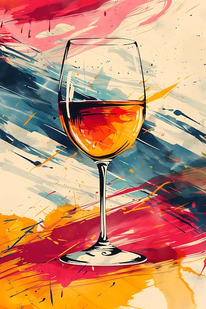 Puchar wina z teksturą pociągów pędzla Abstrakcyjny kolaż Ef Ilustracja Trendy Dekoracja tła