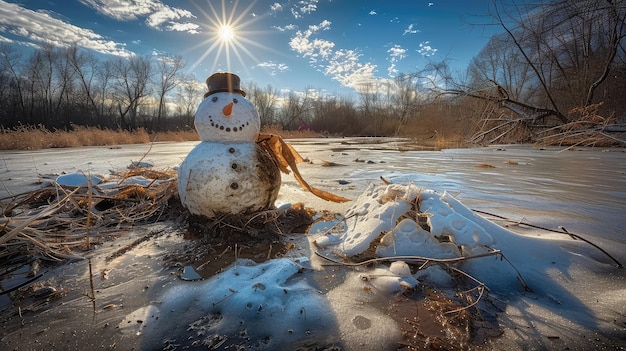 Zdjęcie puddle roztopił śnieżaka