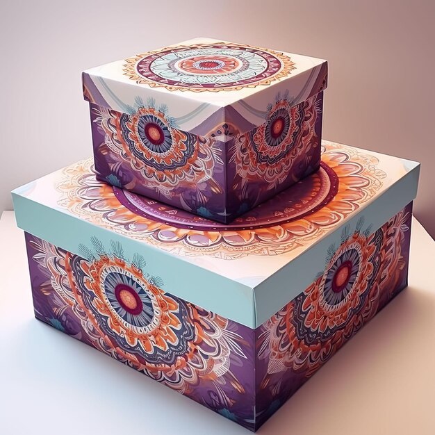 Zdjęcie pudełka podarunkowe z projektem łuku mandali