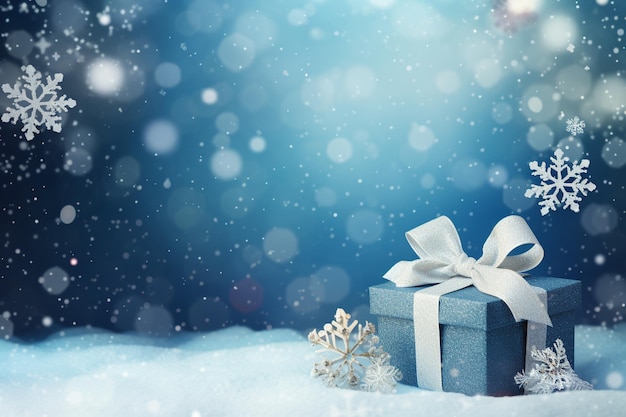 Pudełka podarunkowe z śniegiem w zimowym tle Wakacyjna cyfrowa ilustracja dla plakatów kart projektowych lub banerów w święta Bożego Narodzenia lub Nowego Roku