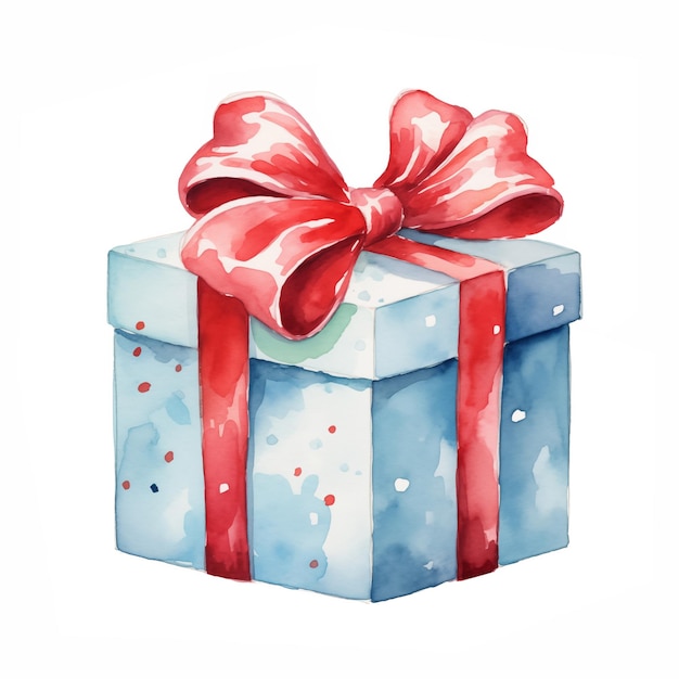 Pudełko akwarelowe z prezentem Świąteczna niespodzianka ilustracja na białym tle