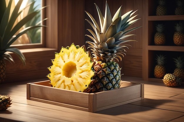 Pudełko ananasu odizolowane na tle wodeen