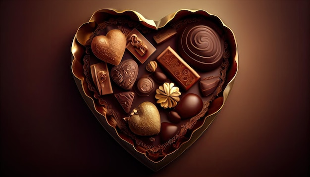Pudełko czekoladowe w kształcie serca z czekoladkami i czekoladkami