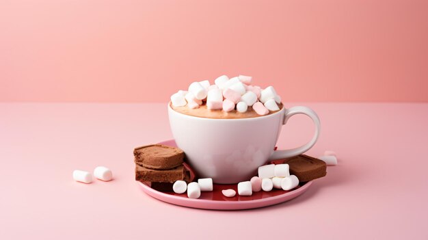 Zdjęcie pudełko gorącej czekolady z marshmallows i krakersy