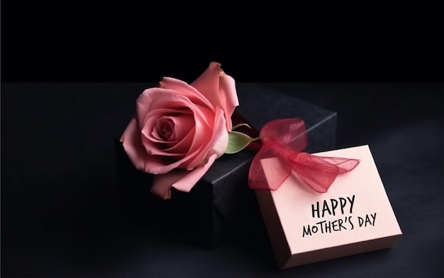 Pudełko i różowy kwiat tła Happy Mothers Day banner