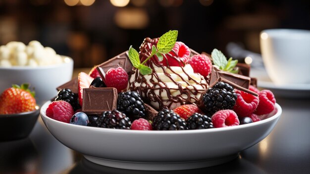 Zdjęcie pudełko na deser z świeżymi owocami i czekoladą