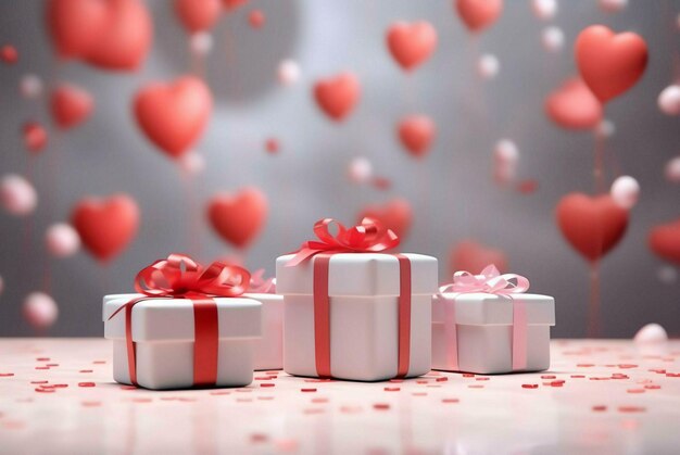 Pudełko na prezent z czerwoną wstążką pudełka na prezent z czerwonymi sercami czerwone pudełko