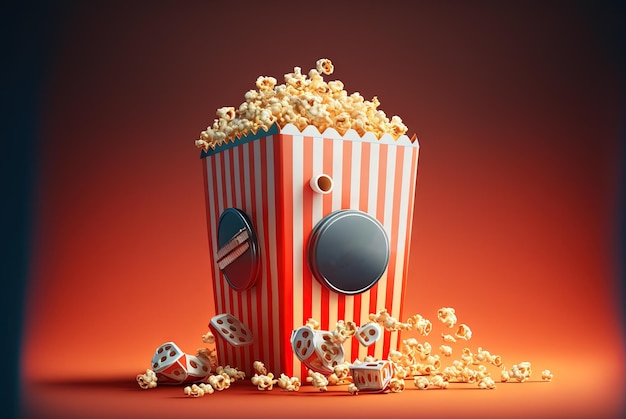 Pudełko popcornu Pakiet popcorbu z motywem kinowym Generative AI