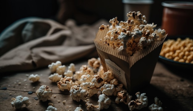 Pudełko popcornu z napisem popcorn