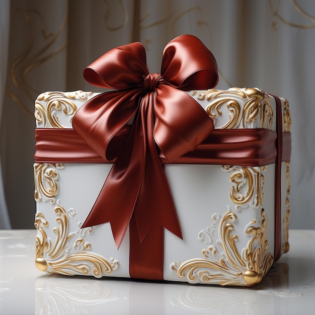 Zdjęcie pudełko prezentowe 3d ze wstążką w kolorze czerwono-białym