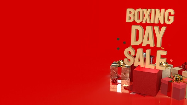 Pudełko prezentowe i złoty tekst Boxing Day sprzedaż dla biznesu lub koncepcji reklamowej renderowania 3d