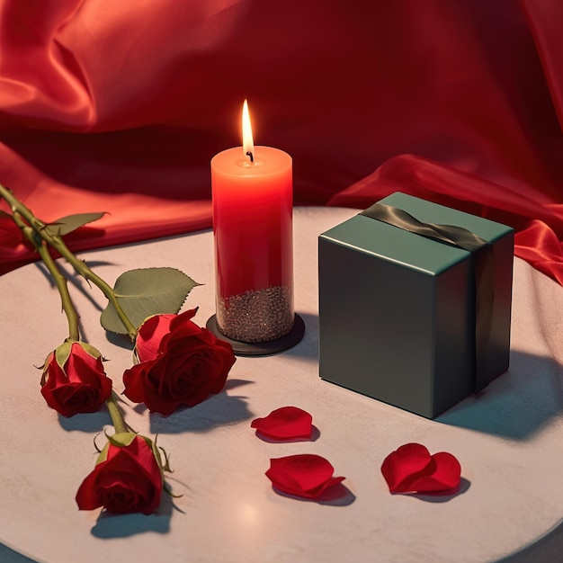 Pudełko róż i świeca z pudełkiem róż