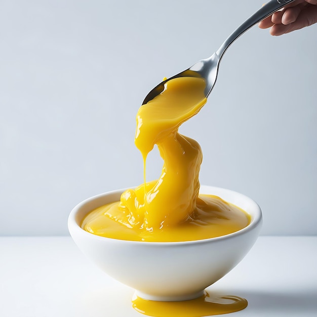 Pudełko świeżego organicznego ghee reklamuje się w fotografii żywności generowanej przez AI