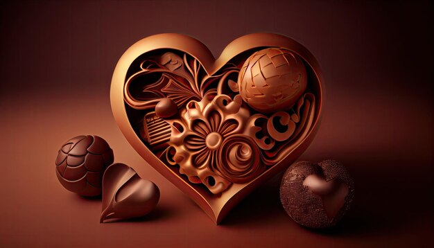 Pudełko w kształcie serca z czekoladkami i napisem „miłość jest pośrodku”