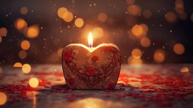 Pudełko w kształcie serca z świecą w izolowanym tle