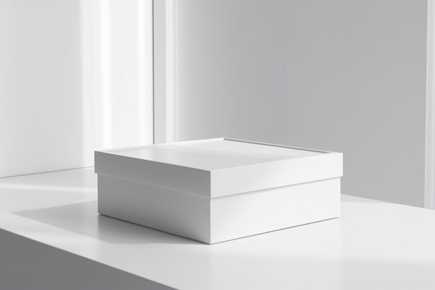Pudełko z białym produktem Makieta z okienkiem na jasnoszarym tle