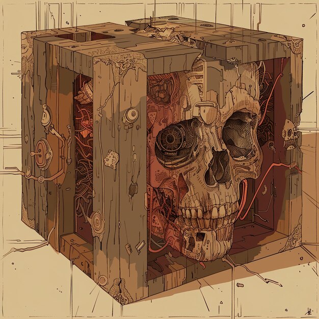 Zdjęcie pudełko z czaszką i innymi przedmiotami wewnątrz