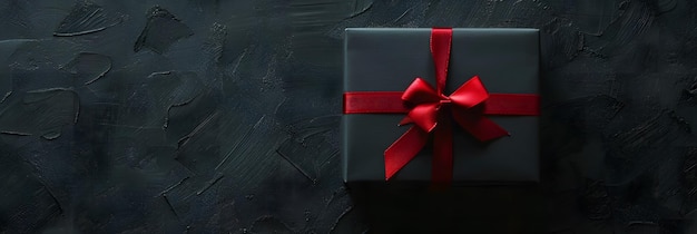 pudełko z prezentem z czerwoną wstążką na ciemno szarym tle
