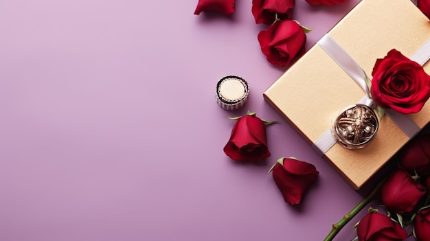 Pudełko z propozycją, walentynką i pierścieniem z kwiatami.