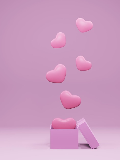 pudełko z różowymi sercami pocztówka 3d render