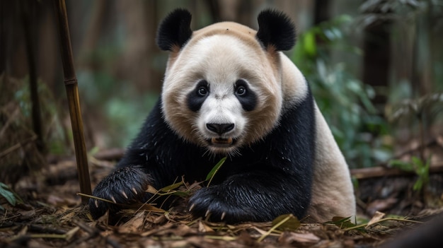 Pulchny mały miś panda z bambusową sztuczną inteligencją