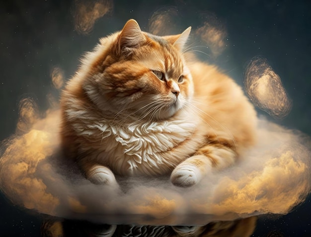 Pulchny pręgowany kot relaksujący się na puszystej chmurze