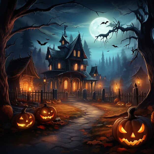 Zdjęcie pumpkin halloween w ciemnym tle nocnym pomarańczowy ton projektu na halloween 31 października