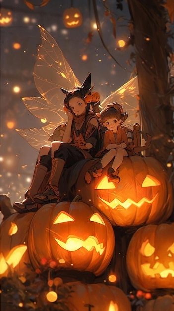 Pumpkin_queen_and_catboy_autumn_halloween_dusk_sparklec