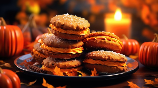 Pumpkin whoopie pies pieczenie przez jesienię i Święto Dziękczynienia Generative Ai