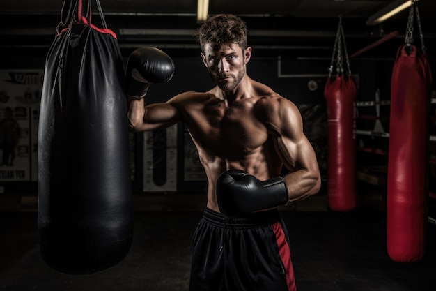 Punching Bag Mastery Doświadcz mistrzostwa sportowej osoby doskonalącej swoje umiejętności na worku bokserskim prezentując precyzję i intensywność ich treningu