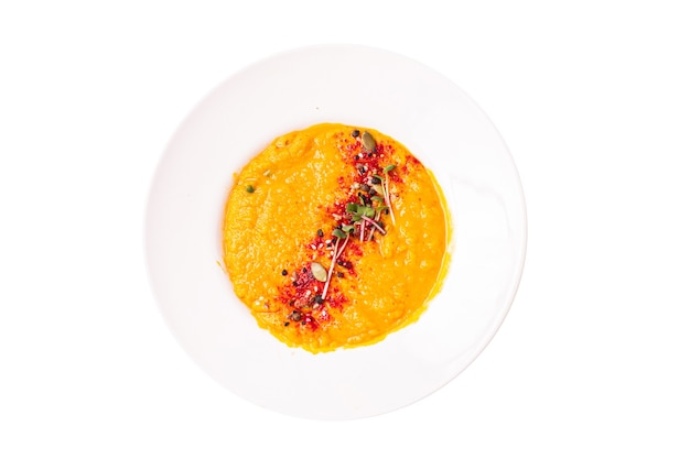 puree z zupy dyniowej świeży posiłek przekąska na stole kopia przestrzeń jedzenie tło dieta keto lub paleo