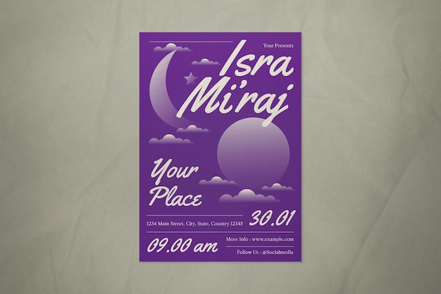 Purple Beige Utilitarian Isra Miraj Social Media Flyer