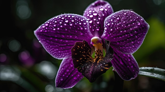 Purpurowa orchidea z kroplami wody