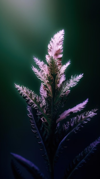 Purpurowa pierzasta roślina w zmroku