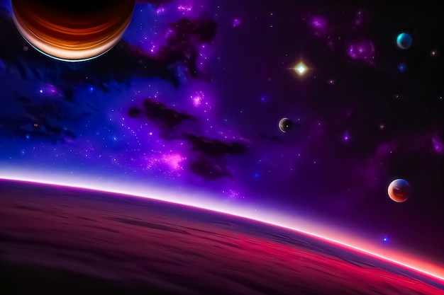 Purpurowa planeta z purpurową planetą i księżycem