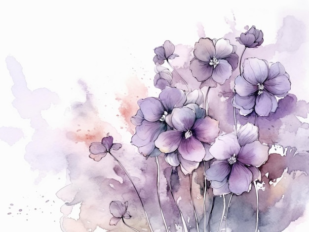 Zdjęcie purpurowe kwiaty są malowane akwarelą na białym tle generatywnym ai