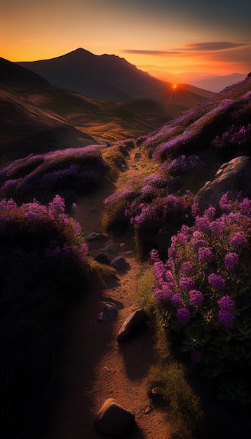 Purpurowe kwiaty w górach