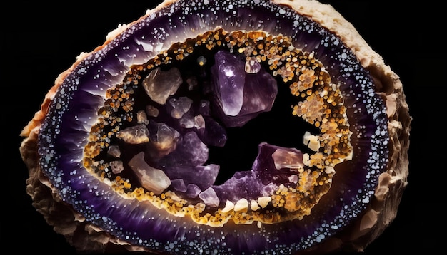 Purpurowy ametyst wewnątrz skały