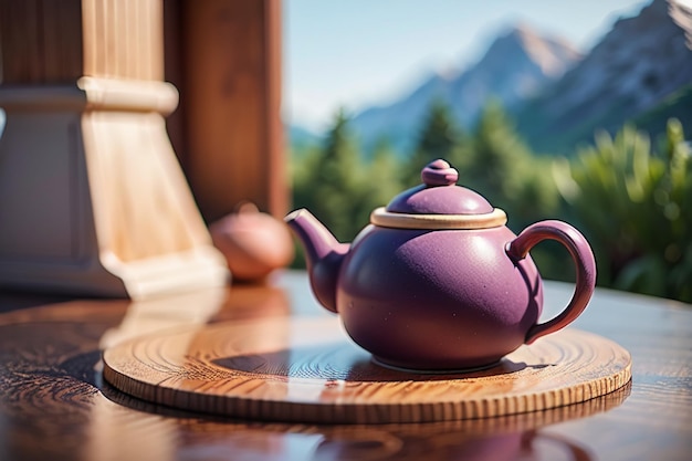 Purpurowy garnek z gliny Chiński garnek z ceramiki Światowo znany tapeta tło zestaw herbaty