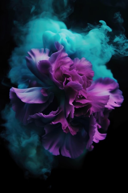 Purpurowy i błękitny kwiat w zmroku