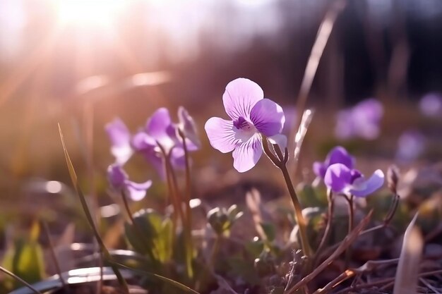 Purpurowy motyl na dzikich białych fiołkowych kwiatach w użytkach zielonych