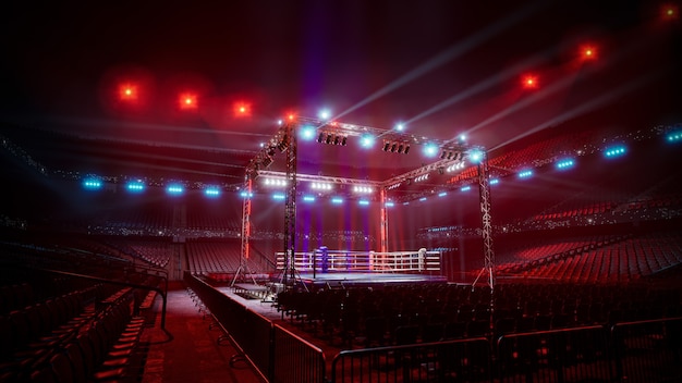 Zdjęcie pusta arena bokserska 3d render ilustracji