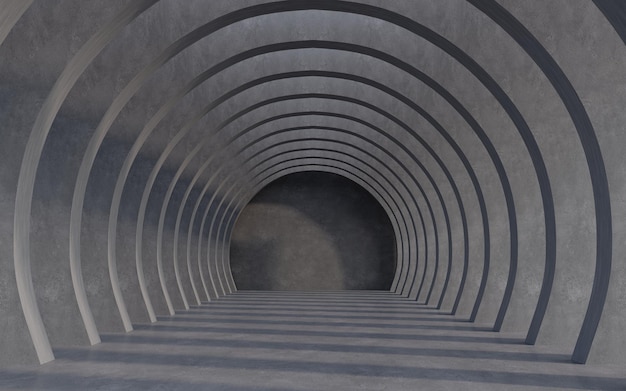 Pusta betonowa przestrzeń wewnętrzna z światłem słonecznym i cieniem 3D