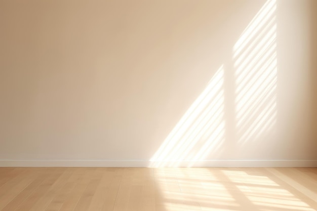 Pusta beżowa ściana do wyświetlania produktów z cieniem słonecznym z okna