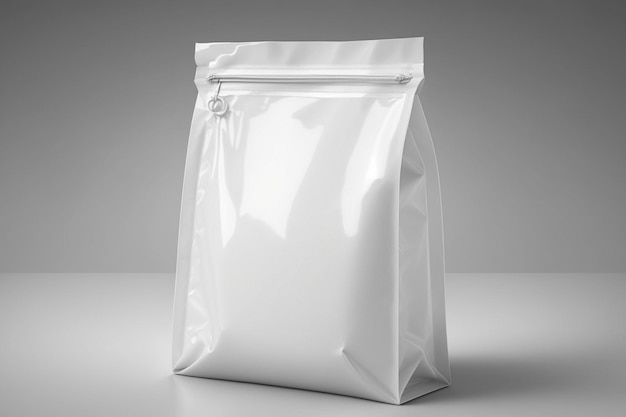 Pusta biała plastikowa torba z makietą ziplock na białym tle Plastikowa torba na cukierki do kawy, orzechy lub przyprawy woreczek na żywność Wygenerowane AI