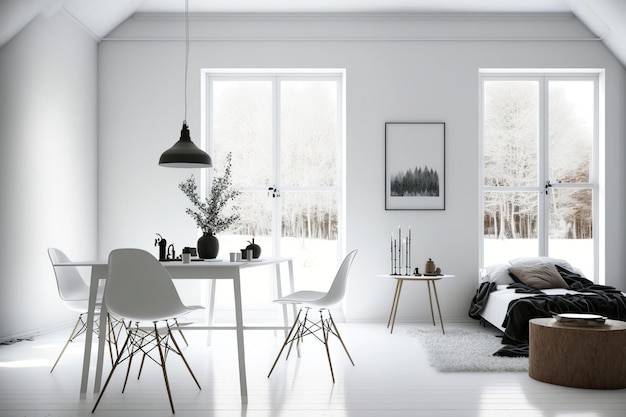 Pusta biała przestrzeń Skandynawski styl w dekorowaniu